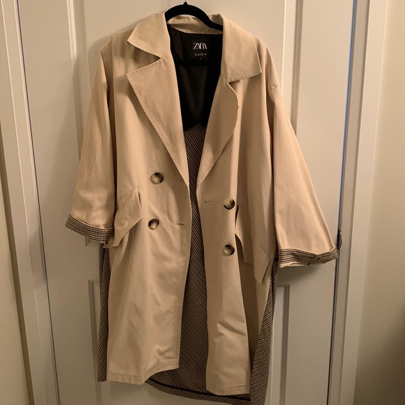 ZARA beige oversized trench coat size SMALL - Picture 2 of 8